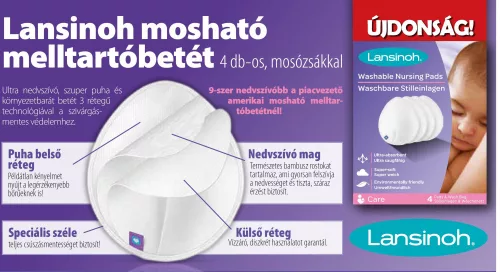 Lansinoh mosható melltartóbetét 4db, mosózsákkal