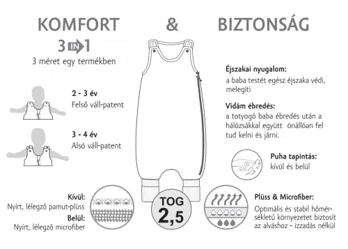 Kenguru Gold Tipegő hálózsák bélelt TOG 2,5 mogyoró Bagoly 2-4 év