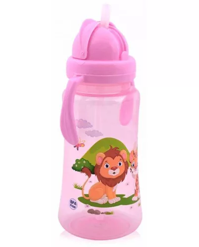 Baby Care Szafari szívószálas sportitató 330 ml - pink