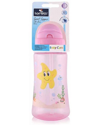 Baby Care Ocean szívószálas sportitató 330 ml - pink