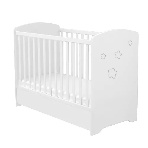 Timba Félix 60x120-as Zárt végű kiságy ágyneműtartóval - Fehér Csillagos
