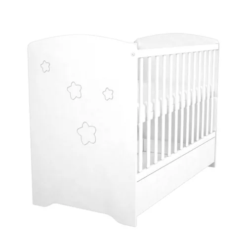 Timba Félix 60x120-as Zárt végű kiságy ágyneműtartóval - Fehér Csillagos