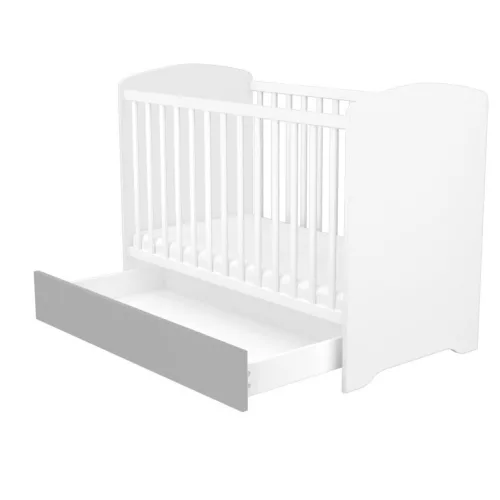 Timba Erik 60x120-as Zárt végű kiságy ágyneműtartóval - Ezüst-Fehér