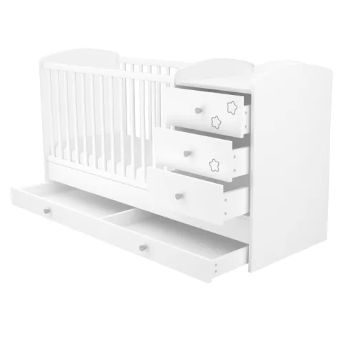 Timba Félix 3 Fiókos Kombinált kiságy (60x120-as) - Fehér Csillagos