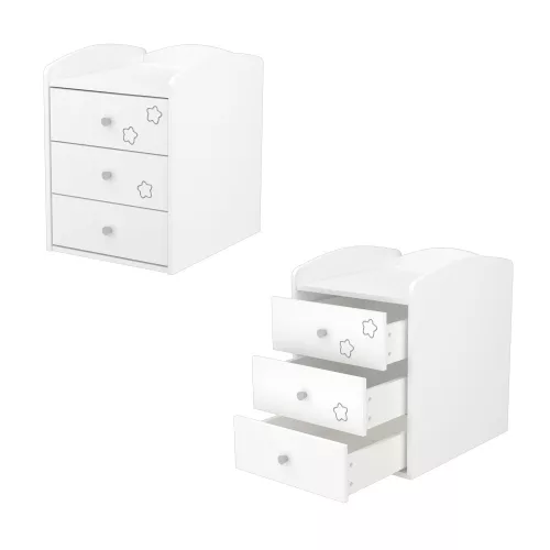 Timba Félix 3 Fiókos Kombinált kiságy (60x120-as) - Fehér Csillagos