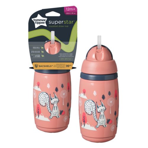 Tommee Tippee Superstar insulated straw szívószálas hőtartó pohár, rózsaszín, 266 ml