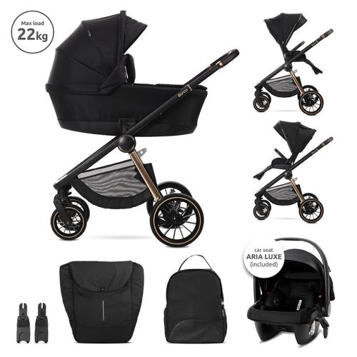 Lorelli Bianca 3az1-ben újszülött babakocsi Lorelli Aria Luxe hordozóval - Black (2 doboz)