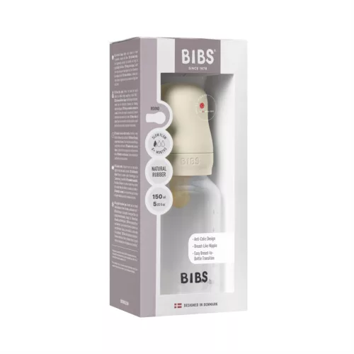 BIBS Cumisüvegszett natúr kaucsuk cumifejjel - Krémfehér