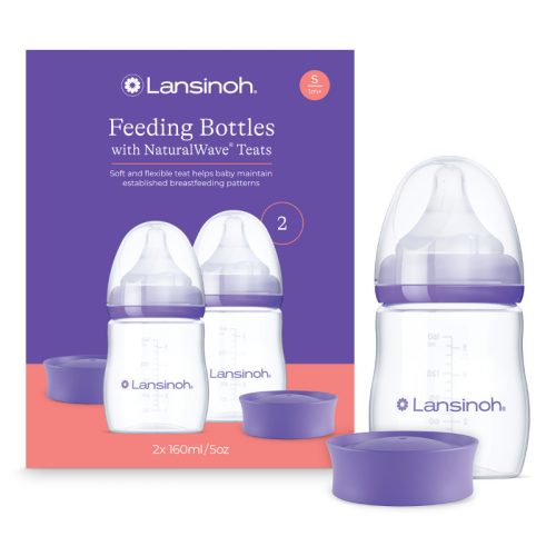 Lansinoh 2 db cumisüveg lassú folyású etetőcumival + 2 db fedéllel, 160 ml
