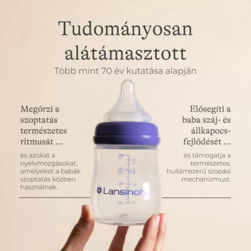Lansinoh 2 db cumisüveg lassú folyású etetőcumival + 2 db fedéllel, 160 ml