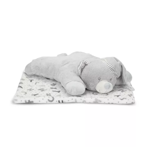 Lorelli Poffy Duo takaró 75x90 cm párnával 45x30 cm - White Grey Teddy Bear