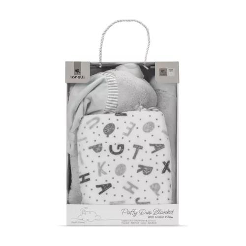 Lorelli Poffy Duo takaró 75x90 cm párnával 45x30 cm - White Grey Teddy Bear