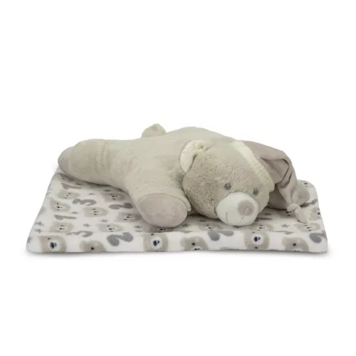 Lorelli Poffy Duo takaró 75x90 cm párnával 45x30 cm - White BeigeTeddy Bear