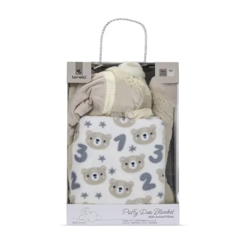 Lorelli Poffy Duo takaró 75x90 cm párnával 45x30 cm - White BeigeTeddy Bear