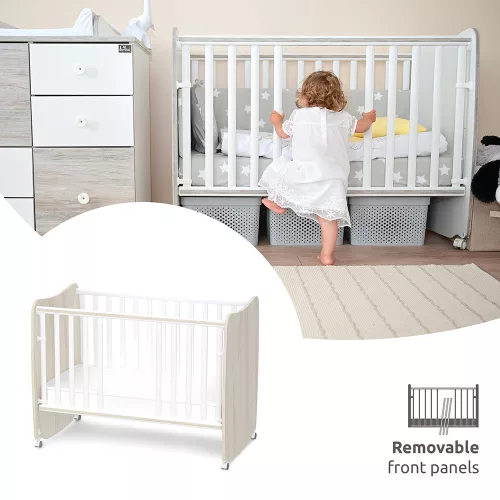 Lorelli Stars ringatható kiságy 60x120 - White / Light oak
