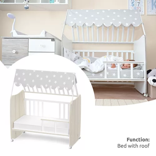 Lorelli Stars ringatható kiságy 60x120 - White / Light oak