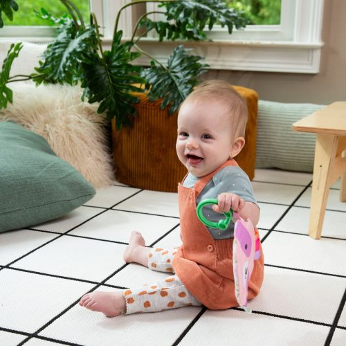 INGENUITY Crinklet™ érzékszervi játék C gyűrűn mosómedve Deni 0m+