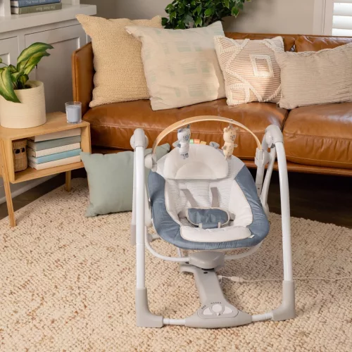 INGENUITY Átalakítható hinta dallamokkal, Swing 'n Go Chambray, 0 hó+, 9 kg-ig