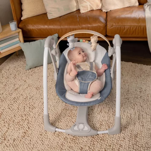 INGENUITY Átalakítható hinta dallamokkal, Swing 'n Go Chambray, 0 hó+, 9 kg-ig