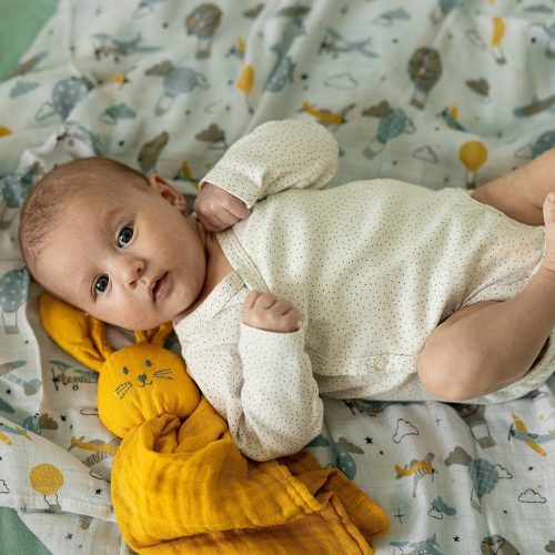 Petite&Mars Bambusz muszlin 3db-os pelenka szett Moussy Grey Planes, 68 x 68 cm