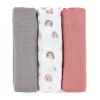 Petite&Mars Bambusz muszlin 3db-os pelenka szett, Moussy Rose Rainbows, 68 x 68 cm