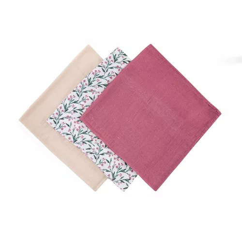 Petite&Mars Bambusz muszlin 3db-os pelenka szett Moussy Pink Meadow 68 x 68 cm