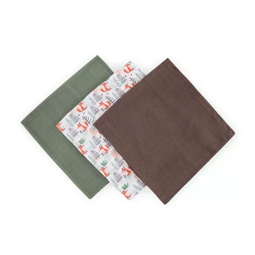 Petite&Mars Bambusz muszlin 3db-os pelenka szett Moussy Forest Fox 68 x 68 cm