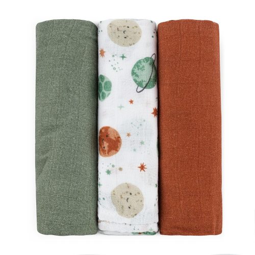 Petite&Mars Bambusz muszlin 3db-os pelenka szett Moussy Celestial Planets 68 x 68 cm