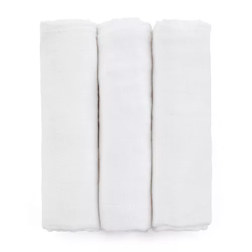 Petite&Mars Bambusz muszlin 3db-os pelenka szett, Moussy Total White, 68 x 68 cm
