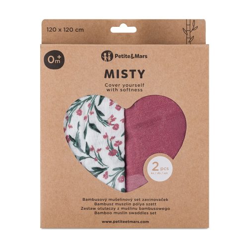 Petite&Mars Bambusz muszlin 2db-os pelenka szett Misty Pink Meadow 120 x 120 cm