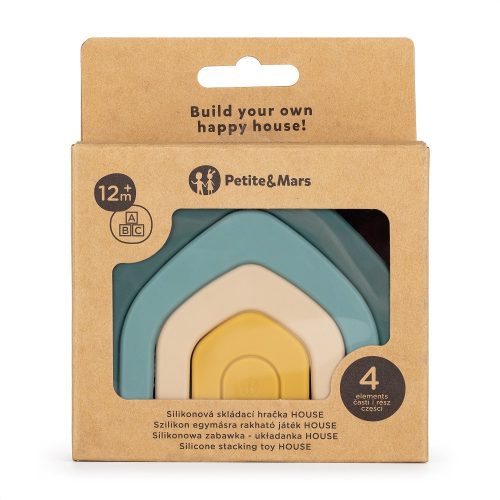 Petite&Mars szilikon egymásra rakható játék, House, Misty Green, 12 hó+