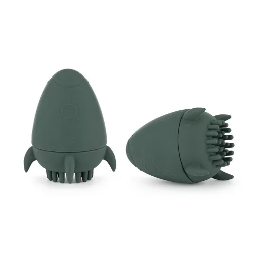 Petite&Mars Szilikon fürdőjáték kefével Splashy Rocket Misty Green 6m+