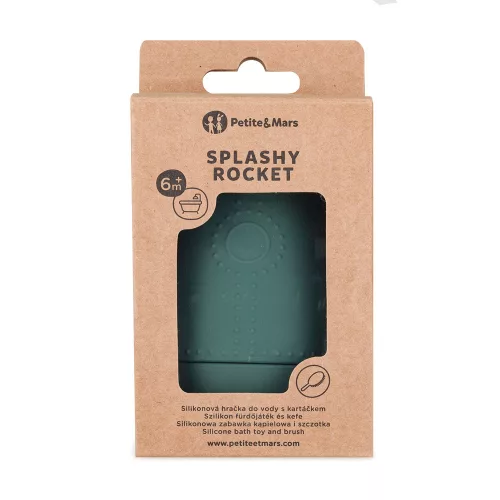 Petite&Mars Szilikon fürdőjáték kefével Splashy Rocket Misty Green 6m+