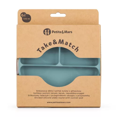 Petite&Mars Szilikon osztott tányér, kerek Take&Match Frosted Sky 6m+