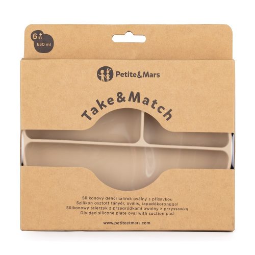 Petite&Mars Szilikon osztott ovális tányér, Take&Match, Desert Sand, 6 hó+