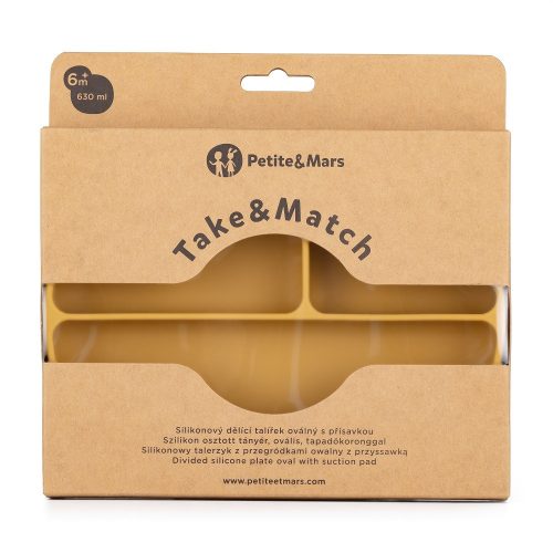 Petite&Mars Szilikon osztott ovális tányér, Take&Match, Intense Ochre, 6 hó+