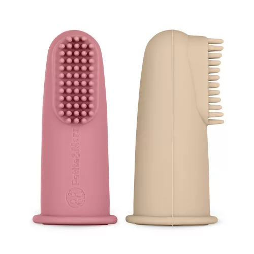 Petite&Mars Szilikon ujjra húzható 2 db fogkefe szett, Rose&Sand, 0 hó+