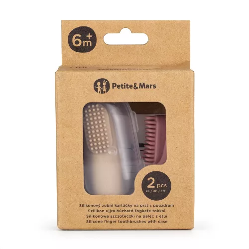 Petite&Mars Szilikon ujjra húzható 2 db fogkefe szett, Rose&Sand, 0 hó+