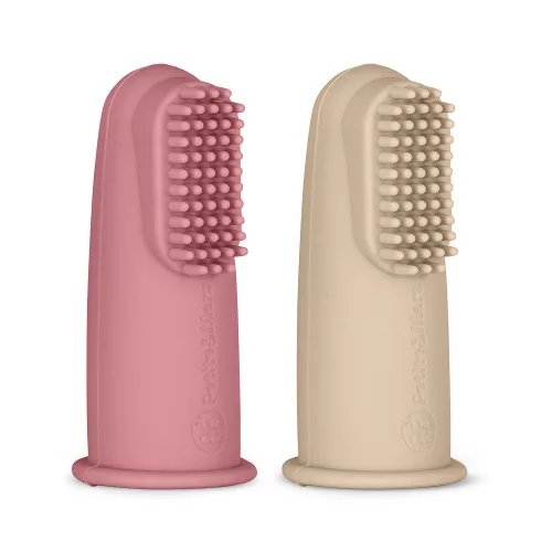 Petite&Mars Szilikon ujjra húzható 2 db fogkefe szett, Rose&Sand, 0 hó+