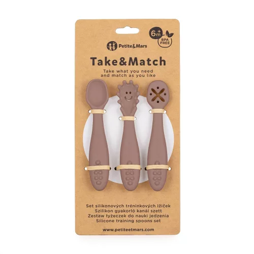 Petite&Mars Szilikon gyakorló kanál szett 3 db Take&Match Velvet Latte 6m+