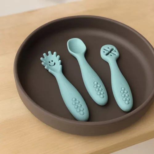 Petite&Mars Szilikon gyakorló kanál szett 3 db Take&Match Velvet Latte 6m+