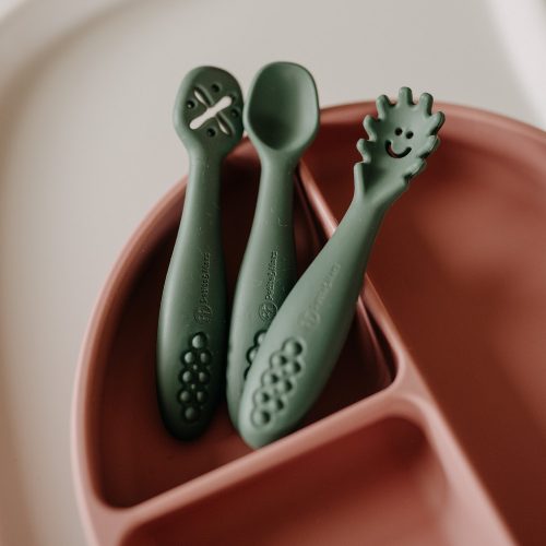 Petite&Mars Szilikon gyakorló kanál szett, 3 db, Take&Match, Dusty Rose, 6 hó+