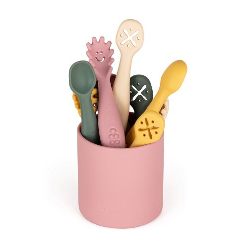 Petite&Mars Szilikon gyakorló kanál szett, 3 db, Take&Match, Dusty Rose, 6 hó+