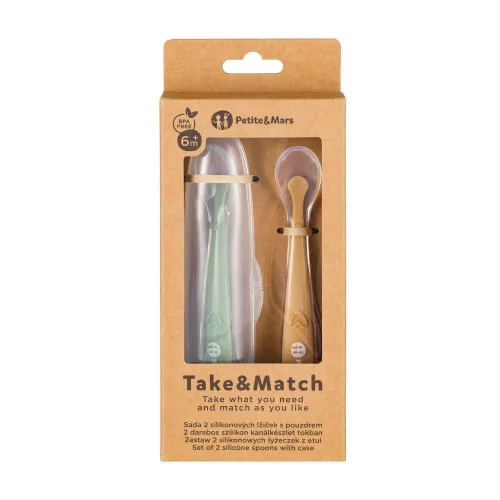 PETITE&MARS Szilikon kanálkák tokkal 2 db-os készlet Take&Match Pea - Ochre 6m+
