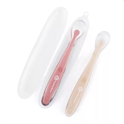 PETITE&MARS Szilikon kanálkák tokkal 2 db-os készlet Take&Match Sand - Rose 6m+