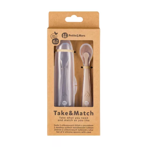 PETITE&MARS Szilikon kanálkák tokkal 2 db-os készlet Take&Match Sand - Cocoa 6m+