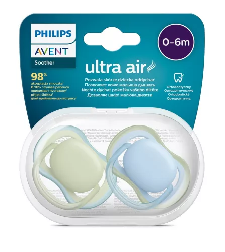 Avent SCF085/21, 2 darab, kék, fiús, ultra air neutral játszócumi, 0-6 hó fiús