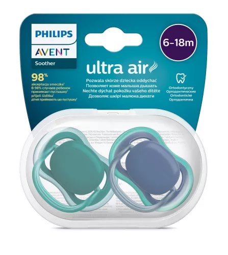 Avent SCF085/31, 2 darab, kék, fiús játszócumi, ultra air neutral, 6-18hó