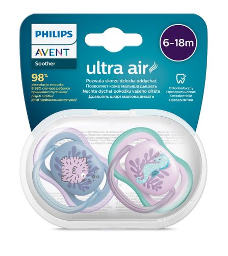 Avent SCF085/61 ultra air, 2 darab, mintás lányos játszócumi, 6-18 hó (tenger)