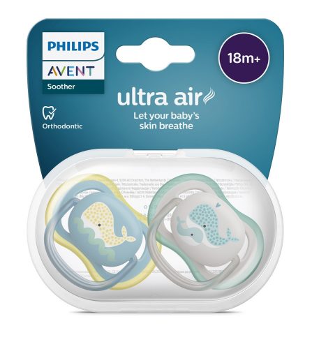 Philips Avent Játszócumi, Ultra Air, mintás, 18 hó+, (bálna), 2db
